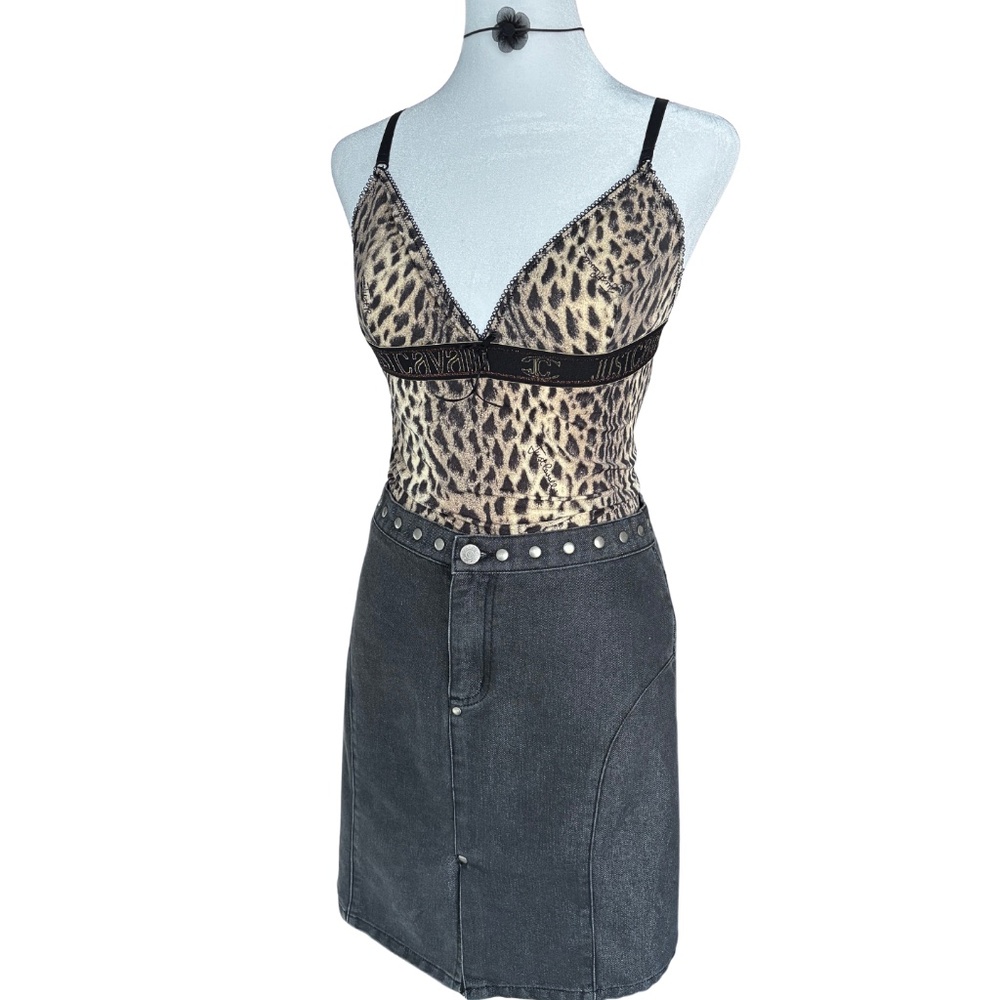 Vintage ESPRIT Black Denim Studded Mini Skirt Y2K Grunge Size 3/4